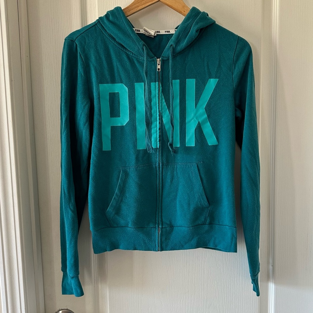 Victoria’s Secret PINK Teal full zip hooded sweatshirt